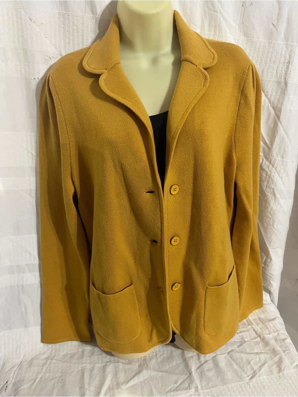 Talbots Mustard Knit Blazer with Patch Pockets - Picture 1 of 5